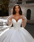 Beautiful Long White A-line Satin Sleeveless Ball Gown Wedding Dress by misshow.com