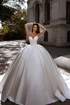 Beautiful Long White A-line Satin Sleeveless Ball Gown Wedding Dress by misshow.com