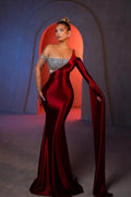 Beautiful Mermaid One Shoulder Long Sleeve Rhinestone Satin Chiffon Prom Dresses by misshow.com