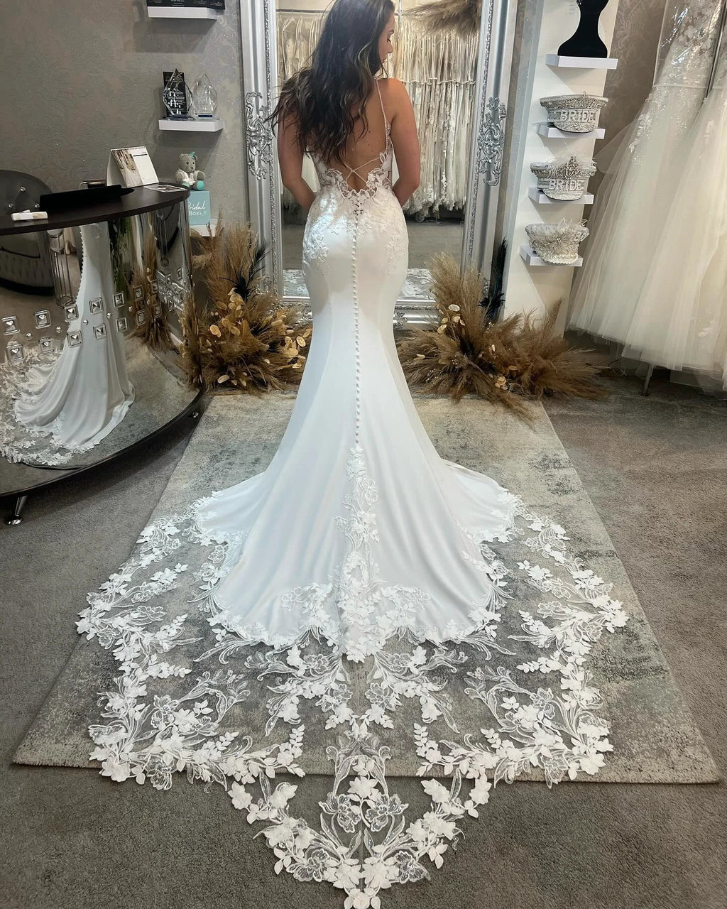 Beautiful Mermaid Spaghetti Straps Sleeveless Sequined Lace Wedding Dresses by misshow.com
