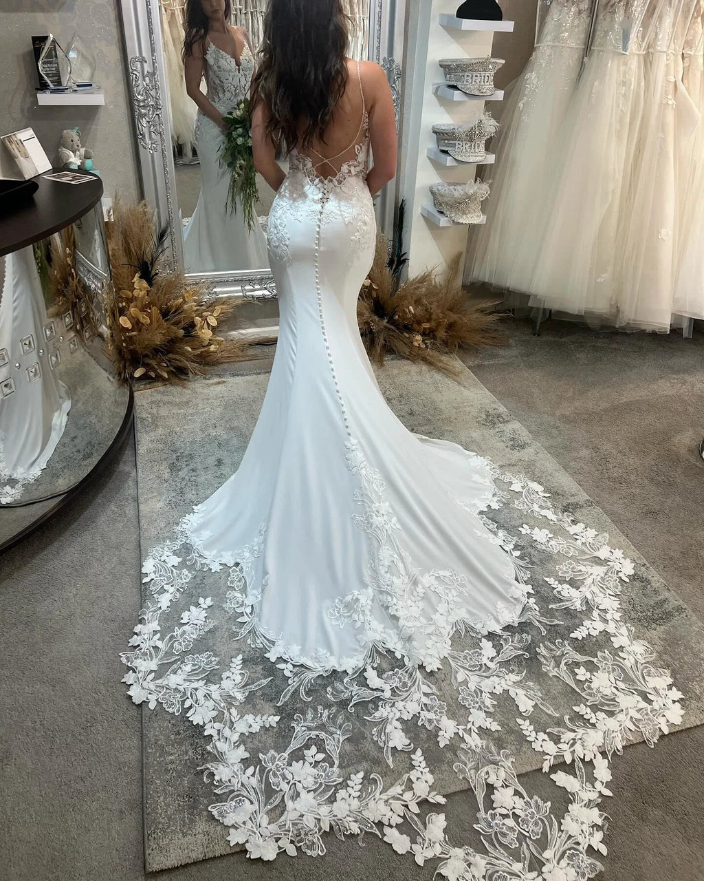 Beautiful Mermaid Spaghetti Straps Sleeveless Sequined Lace Wedding Dresses by misshow.com