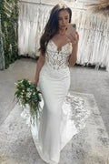Beautiful Mermaid Spaghetti Straps Sleeveless Sequined Lace Wedding Dresses by misshow.com