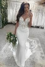 Beautiful Mermaid Spaghetti Straps Sleeveless Sequined Lace Wedding Dresses by misshow.com