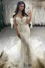Beautiful Mermaid Sweetheart Sleeveless Appliques Tulle Lace Wedding Dresses by misshow.com