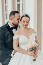Beautiful Princess Long A-line Off-the-shoulder Lace Satin Wedding Dresses by misshow.com