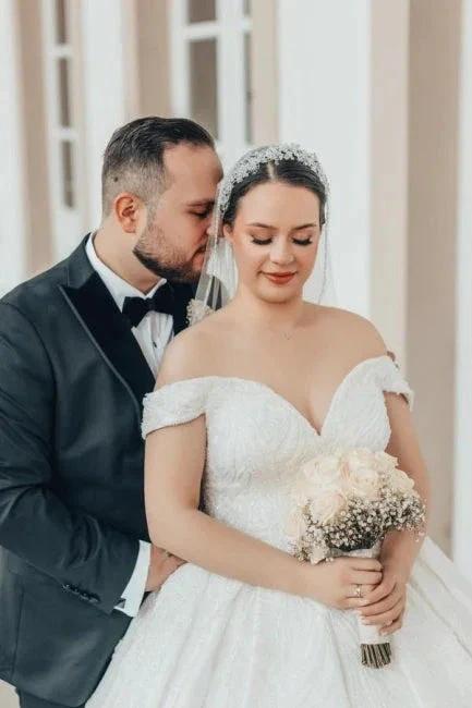 Beautiful Princess Long A-line Off-the-shoulder Lace Satin Wedding Dresses by misshow.com