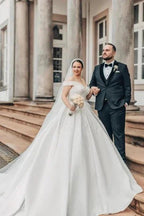 Beautiful Princess Long A-line Off-the-shoulder Lace Satin Wedding Dresses by misshow.com