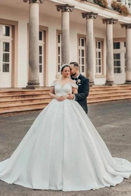 Beautiful Princess Long A-line Off-the-shoulder Lace Satin Wedding Dresses by misshow.com