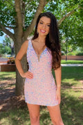 Beautiful Short Column V-neck Off-the-shoulder Sleeveless Sequined Tulle Homecoming Dresses by misshow.com