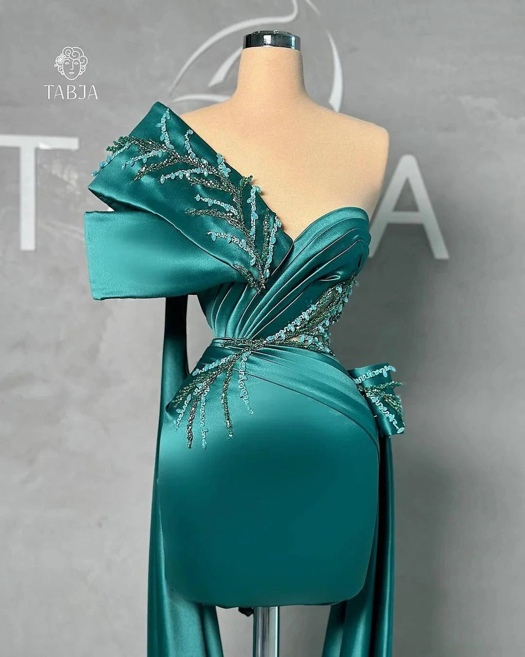 Beautiful Short Green One Shoulder Lace Sleeveless Prom Dress by misshow.com