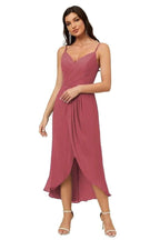 Numbersea Spaghetti Chiffon V Neck Bridesmaid Dress Mid-Length Slit Formal Prom Dress Homecoming Dress 2803 by numbersea