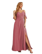 Numbersea Chiffon Cold Shoulder Long Bridesmaid Dresses Plus Size Formal Prom Gowns for Women Party Wedding SEA28070 by numbersea