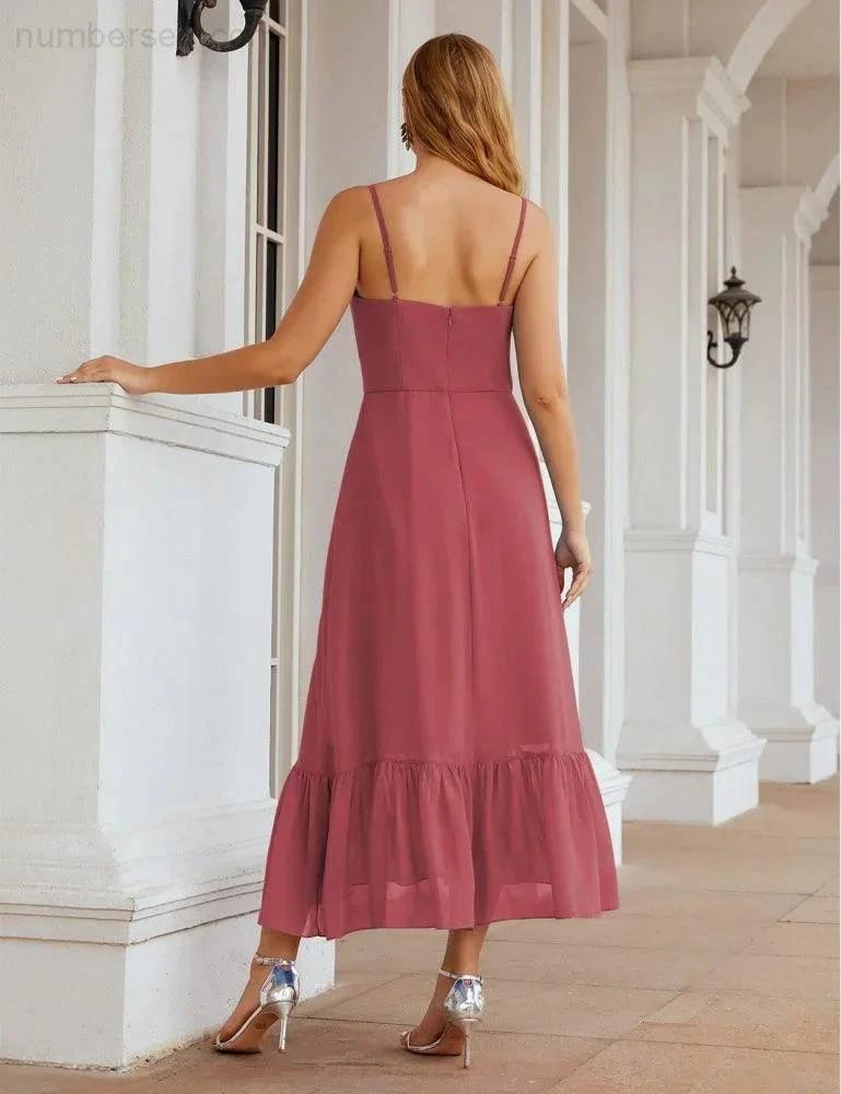 Numbersea Spaghetti Strap Chiffon Bridesmaid Dress Ankle Length Formal A Line Cocktail Party Homecoming Dress for Juniors SEA28028 by numbersea