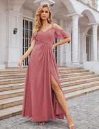 Numbersea Chiffon Cold Shoulder Long Bridesmaid Dresses Plus Size Formal Prom Gowns for Women Party Wedding SEA28070 by numbersea