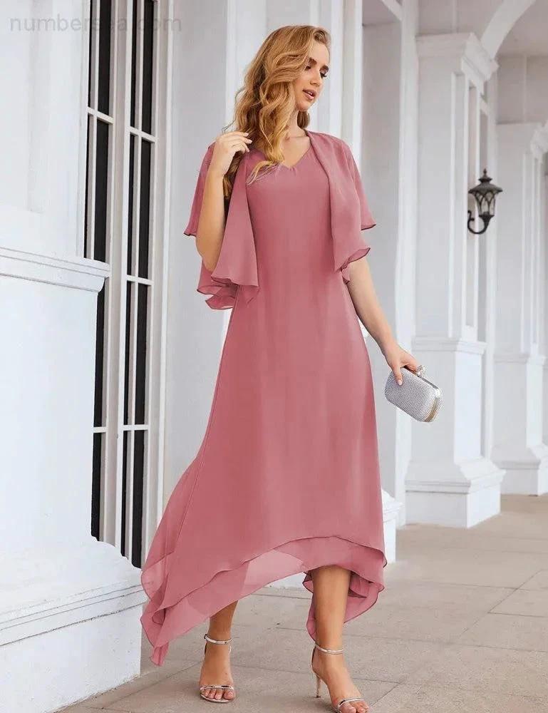Sunnderly Chiffon Plus Size Mother of Bride Dresses with Jacket Formal Dresses for Wedding SY28073 by numbersea