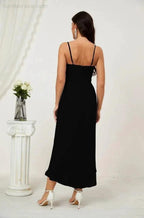 Numbersea Spaghetti Chiffon V Neck Bridesmaid Dress Mid-Length Slit Formal Prom Dress Homecoming Dress 2803 by numbersea