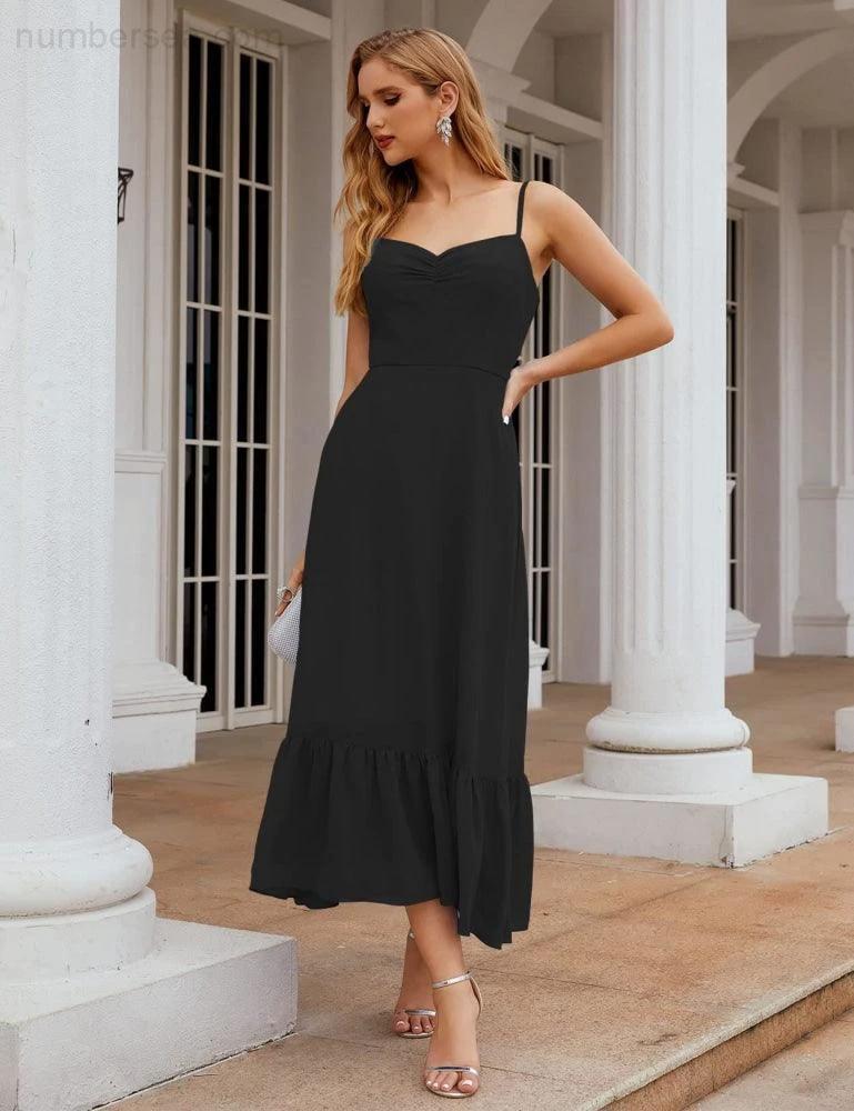 Numbersea Spaghetti Strap Chiffon Bridesmaid Dress Ankle Length Formal A Line Cocktail Party Homecoming Dress for Juniors SEA28028 by numbersea