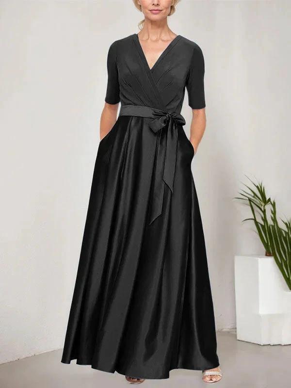 Surplice Neckline Ballgown with Full Satin Skirt & Jersey Bodice by Dreamylily