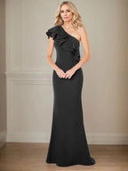 A-line One Shoulder Floor-Length Chiffon Mother of the Bride Dress With Ruffles by Dreamylily