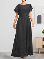 A-line Scoop Ankle-Length Lace Chiffon Mother of the Bride Dress With Sequins by Dreamylily