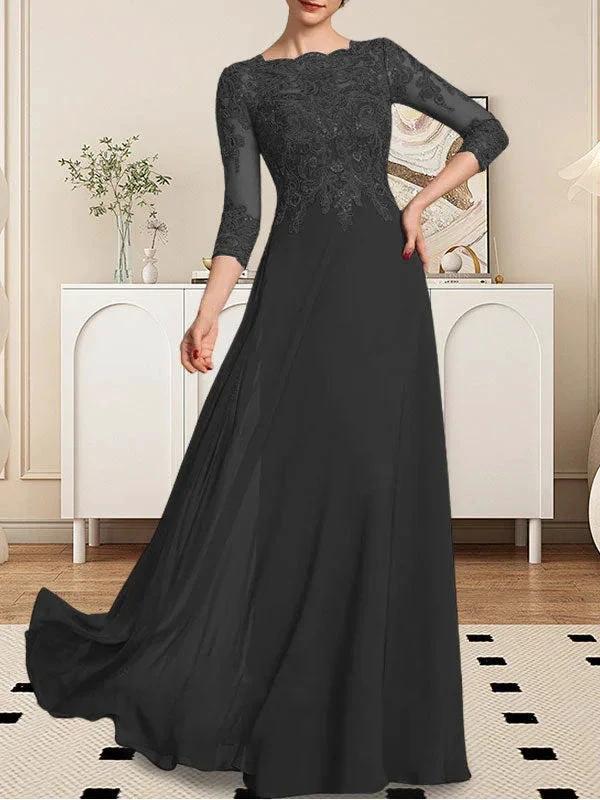 A-line Scoop Floor-Length Lace Chiffon Mother of the Bride Dress With Sequins by Dreamylily