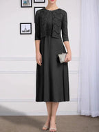 A-line Scoop Tea-Length Chiffon Mother of the Bride Dress With Pleated by Dreamylily