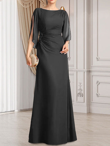 Sheath/Column Scoop Floor-Length Chiffon Mother of the Bride Dress With Pleated Beading