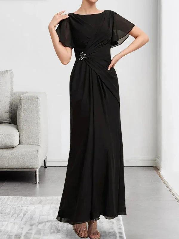 A-line Scoop Illusion Tea-Length Chiffon Lace Mother of the Bride Dress With Beading Sequins by Dreamylily