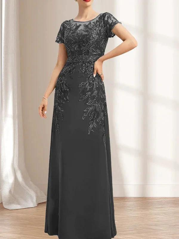 Sheath/Column Scoop Illusion Floor-Length Lace Chiffon Mother of the Bride Dress With Sequins by Dreamylily