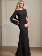 Trumpet/Mermaid Boat Neck Floor-Length Chiffon Mother of the Bride Dress With Pleated by Dreamylily
