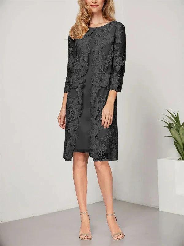 A-line Scoop Knee-Length Chiffon Lace Mother of the Bride Dress With Jacket by Dreamylily