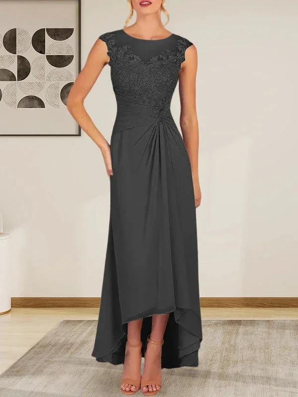 Champagne A-Line Scoop Lace Chiffon Dress by Dreamylily