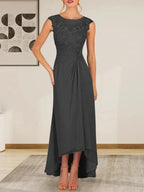 Champagne A-Line Scoop Lace Chiffon Dress by Dreamylily