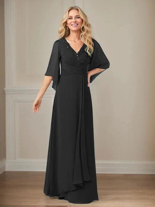 A-Line V-Neck Long Sequins Chiffon Mother Dress by Dreamylily