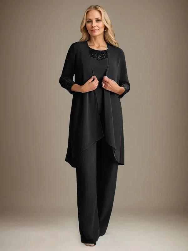 Chiffon Scoop Long Sleeves Mother Of The Bride Pantsuits With Jacket by Dreamylily