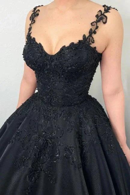 Black Ball gown Puffy Evening Dress with Straps by misshow.com