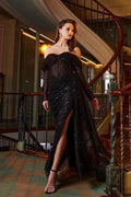 Black Front Split Strapless Unique Prom Dresses with Beadings by misshow.com