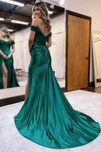 Black Off the shoulder high split mermaid prom dress by misshow.com