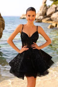 Black Sweetheart Short Ruffles Spaghetti Straps Prom Dress by misshow.com