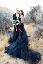 Black Gothic Wedding Dresses A-Line Sleeveless With Train WD704 by pgmdress