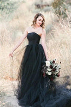 Black Gothic Wedding Dresses A-Line Sleeveless With Train WD704 by pgmdress