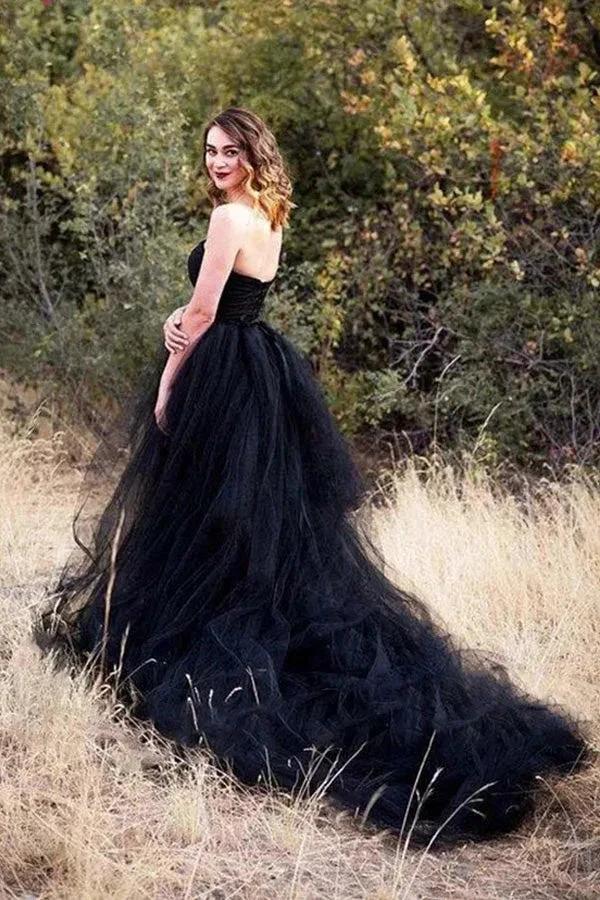 Black Gothic Wedding Dresses A-Line Sleeveless With Train WD704 by pgmdress