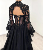 Black Luxury Gothic  Wedding Dress Sheer Lace Ball Gown  SW560
