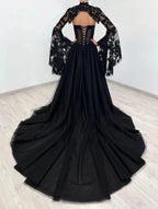 Black Luxury Gothic  Wedding Dress Sheer Lace Ball Gown  SW560