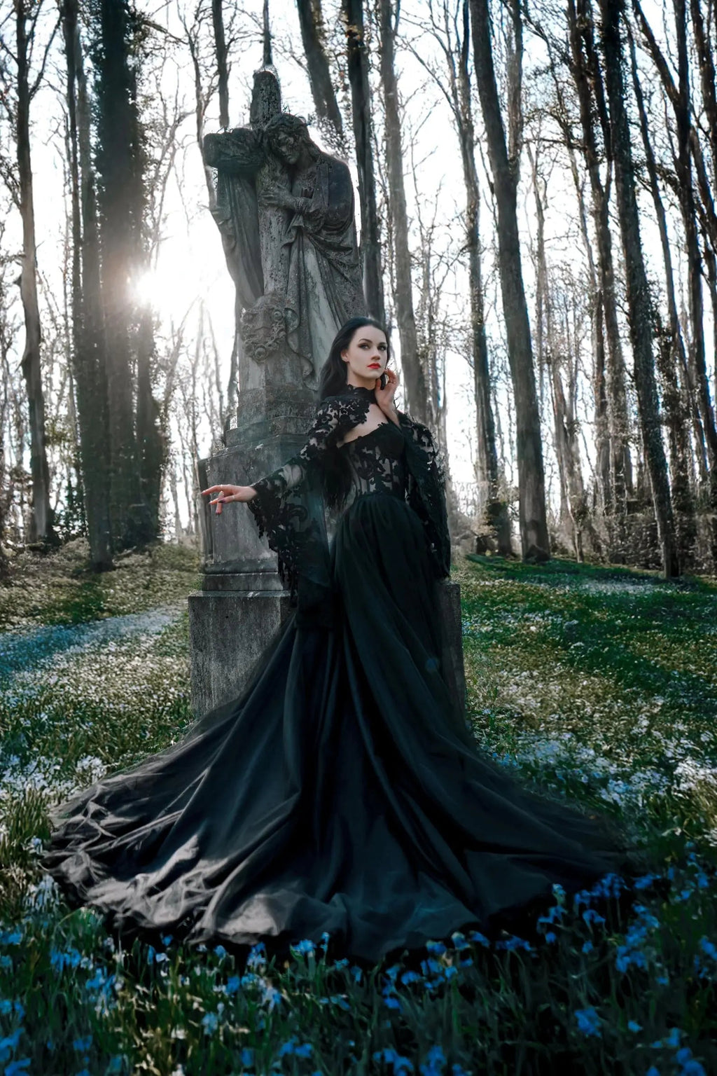 Black Luxury Gothic  Wedding Dress Sheer Lace Ball Gown  SW560