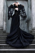 Black Luxury Gothic  Wedding Dress Sheer Lace Ball Gown  SW560