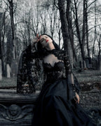 Black Luxury Gothic  Wedding Dress Sheer Lace Ball Gown  SW560