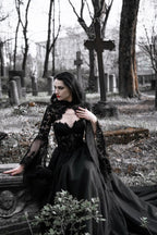 Black Luxury Gothic  Wedding Dress Sheer Lace Ball Gown  SW560