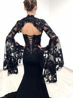 Black Luxury Gothic  Wedding Dress Sheer Lace Mermaid  SW562