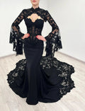 Black Luxury Gothic  Wedding Dress Sheer Lace Mermaid  SW562